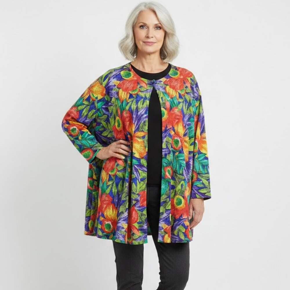 Vintage Sirena Tunic Top A-line Colorful Floral Print Art-to-Wear O/S Oversized